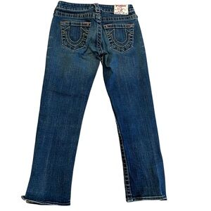 True Religion Western Medium Blue Straight Leg Jeans with Contrast Stitching